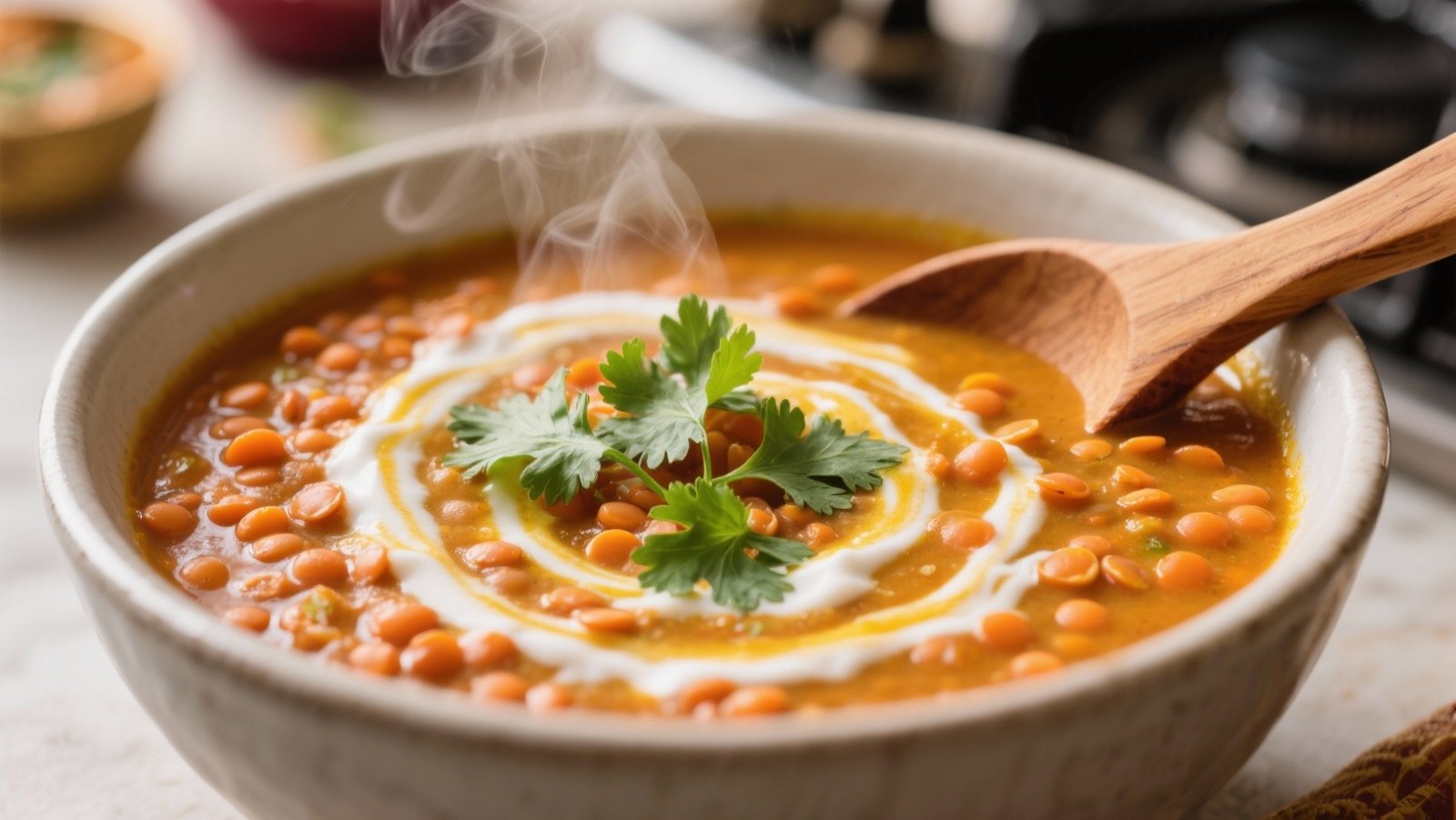 Soupe de lentilles corail au curcuma et lait de coco